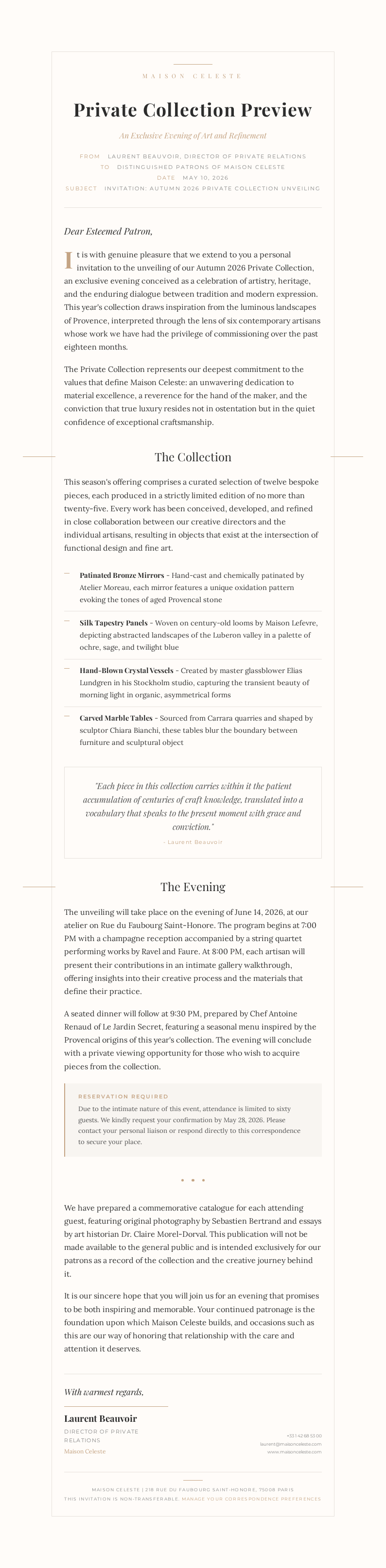 Elegant sophisticated email